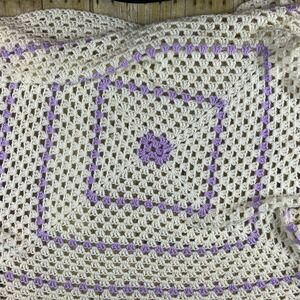 Handmade‎ Ivory Purple Crochet Baby Small Blanket 38" X 34"